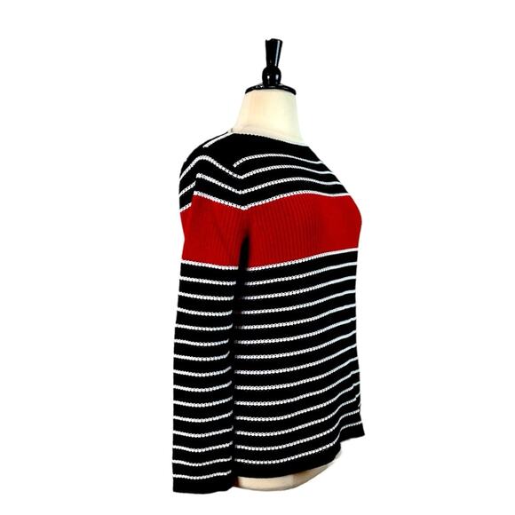 Liz Claiborne Sweater Heavy Knit Boatneck Blue Red Stripe Women’s Size XL - Picture 2 of 12
